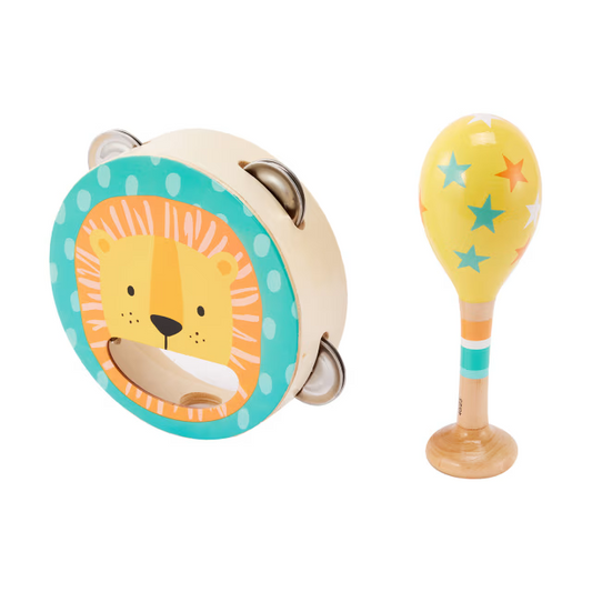 Wooden Tamborine and Maraca Set