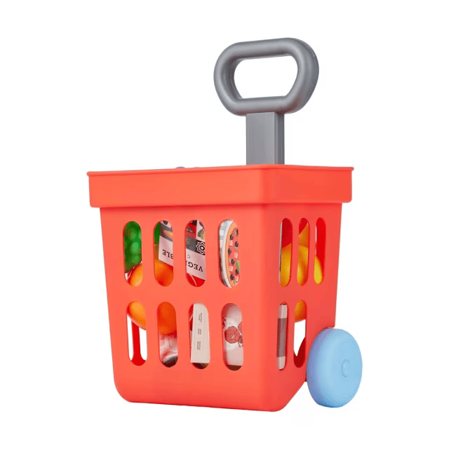 Shopping trolley and food items